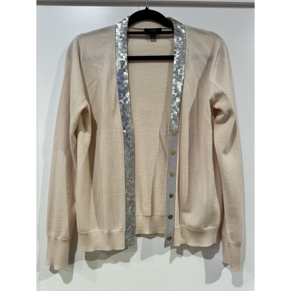 J. Crew Harlow 100% Merino Wool Cardigan Sequins Classic Capsule Preppy Peasant